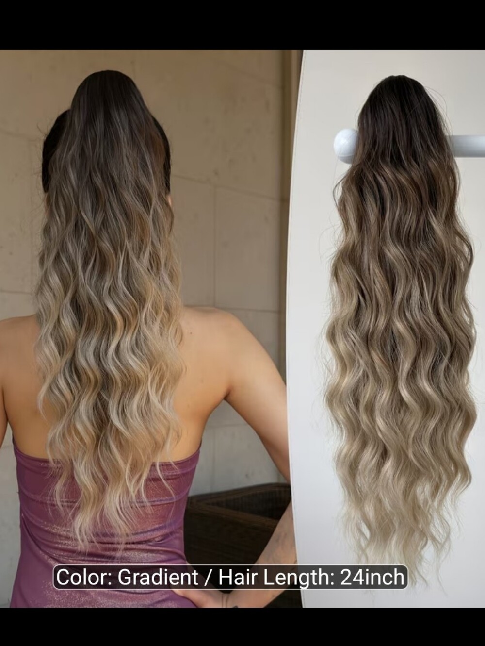 24-inch Gradient Ombre Wavy Hair Extension - Blonde to Dark Roots